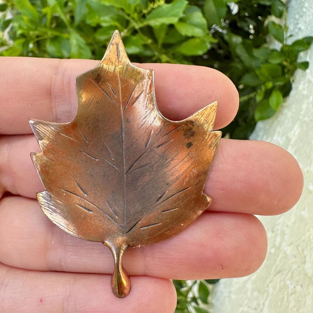 Vintage Jewelry Stuart Nye Copper Sterling Maple Leaf Brooch Pin - Picture 4 of 10